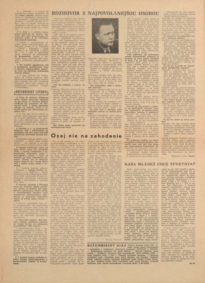 Náhledový obrázek Ružomberský hlas, rok 1968, číslo 1 - 6