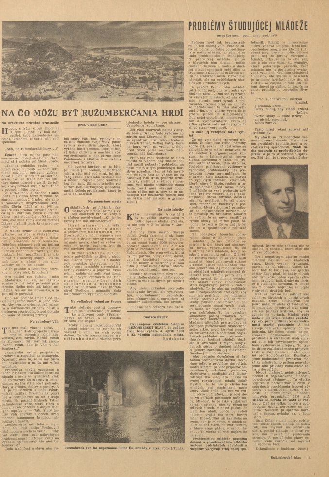 Náhledový obrázek Ružomberský hlas, rok 1968, číslo 1 - 5