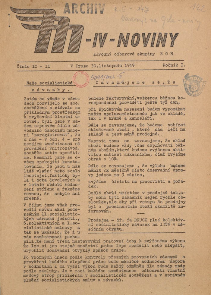 Náhledový obrázek M-IV-noviny, rok 1949, číslo 10-11 - 1