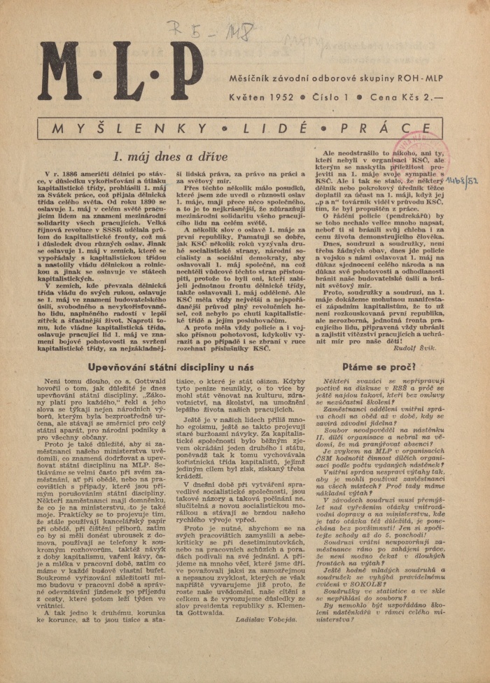Náhledový obrázek Myšlenky - lidé - práce, rok 1952, číslo 1 - 1