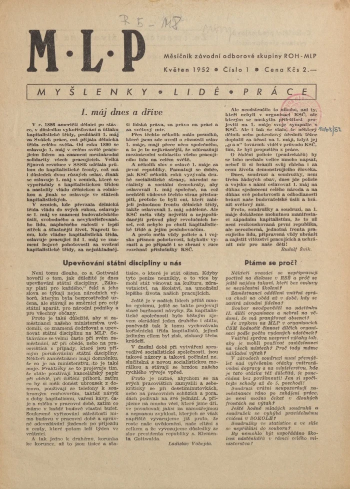 Náhledový obrázek předmětu Myšlenky - lidé - práce, rok 1952, číslo 1