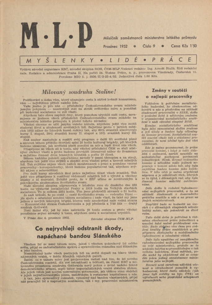 Náhledový obrázek Myšlenky - lidé - práce, rok 1952, číslo 9 - 1
