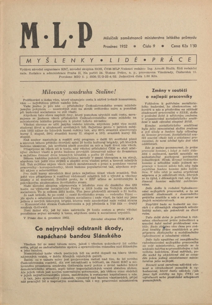 Náhledový obrázek předmětu Myšlenky - lidé - práce, rok 1952, číslo 9