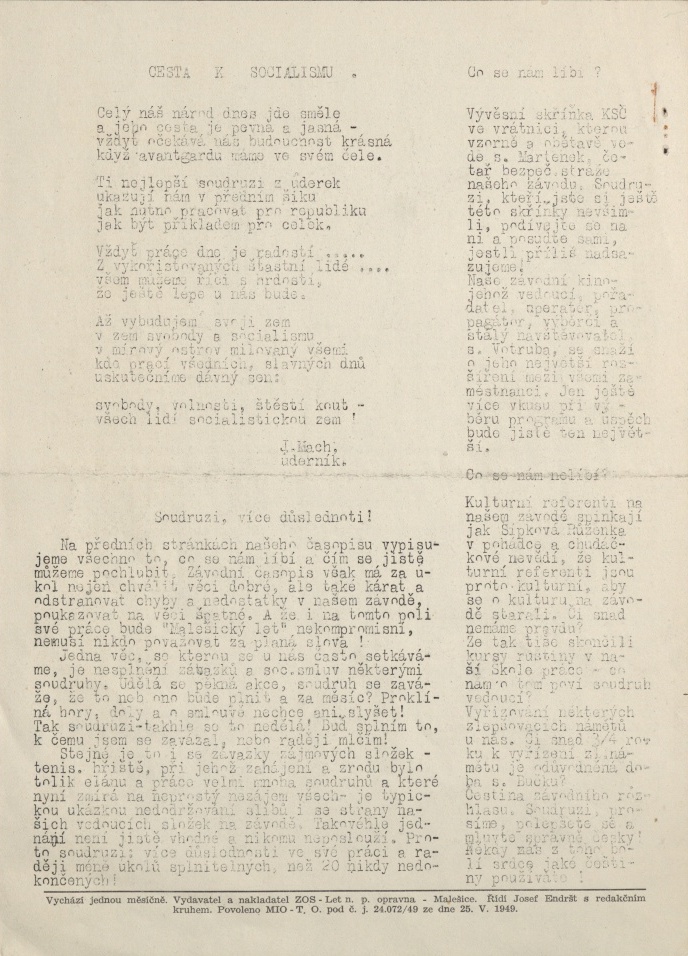 Náhledový obrázek Malešický LET, rok 1950, číslo 1 - 6