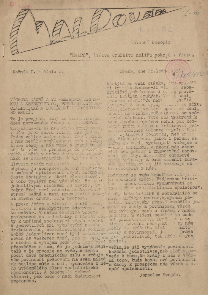 Náhledový obrázek Malpovák, rok 1951, číslo 1 - 1