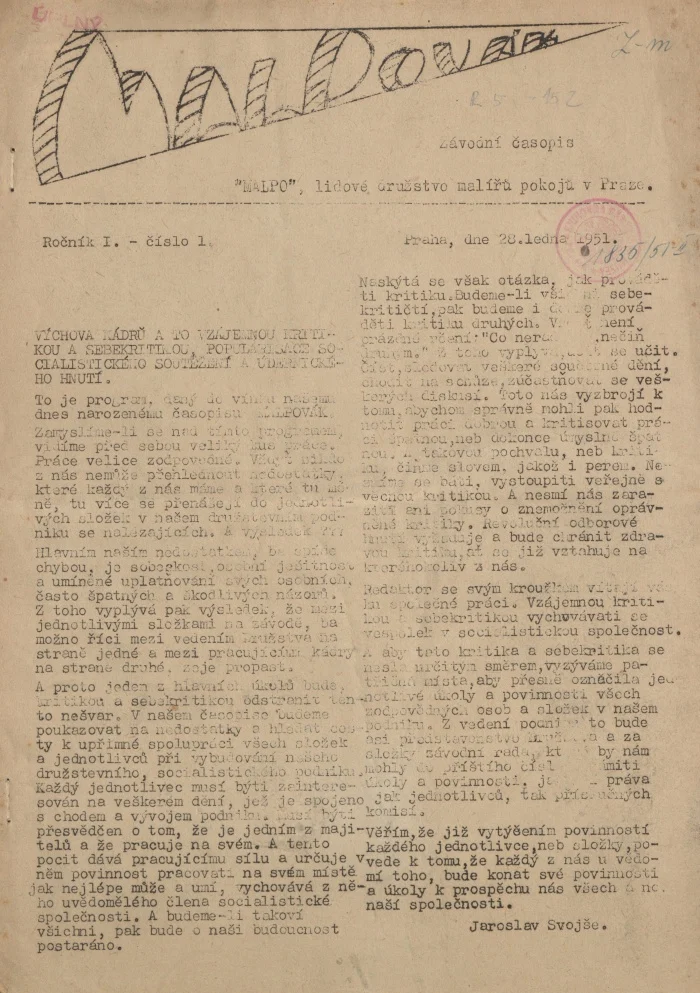 Náhledový obrázek předmětu Malpovák, rok 1951, číslo 1