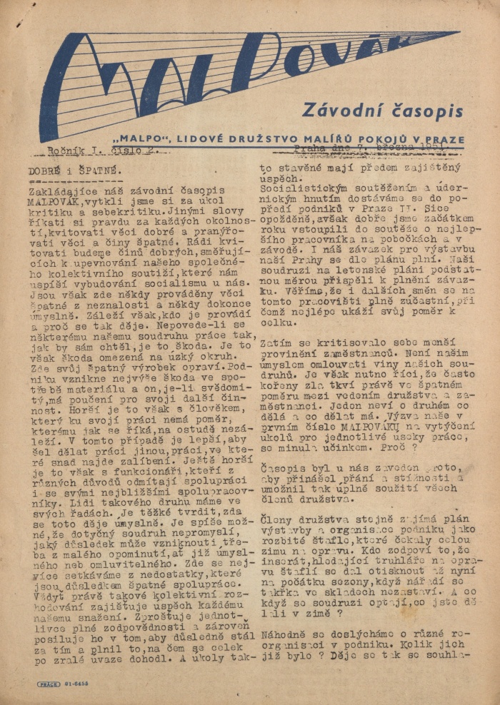 Náhledový obrázek Malpovák, rok 1951, číslo 2 - 1