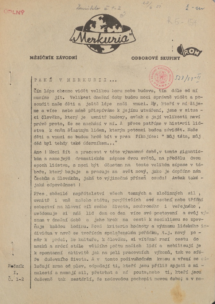 Náhledový obrázek Merkuria, rok 1950, číslo 1-2 - 1