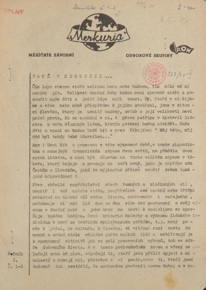 Náhledový obrázek předmětu Merkuria, rok 1950, číslo 1-2