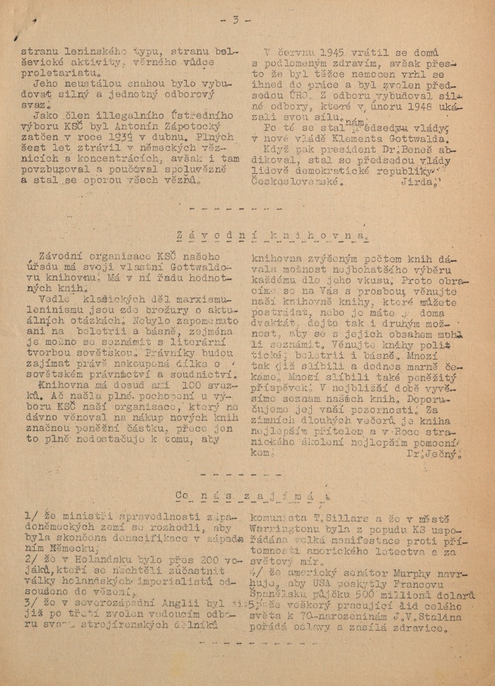 Náhledový obrázek Měsíčník zaměstnanců ROH okr. soudu Ml. Boleslav, rok 1949, číslo 6 - 3