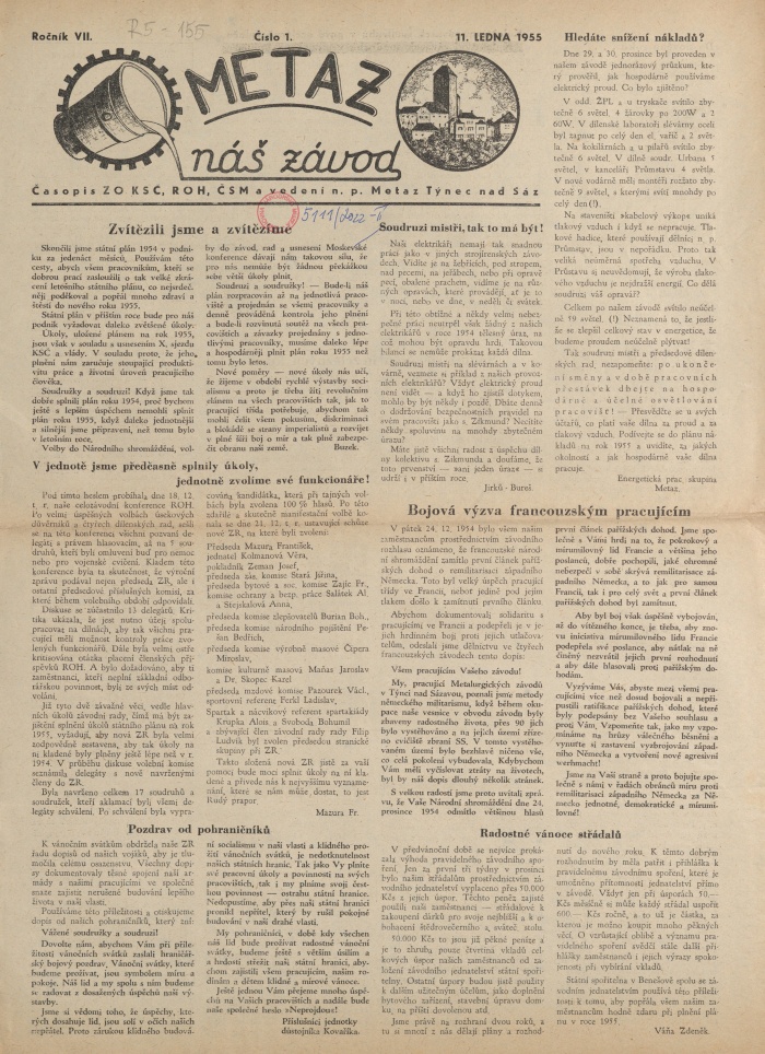 Náhledový obrázek Metaz, rok 1955, číslo 1 - 1