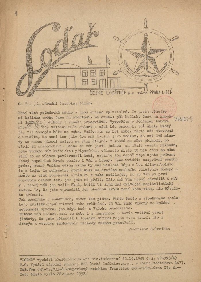 Náhledový obrázek předmětu Loďař, rok 1952, číslo 1