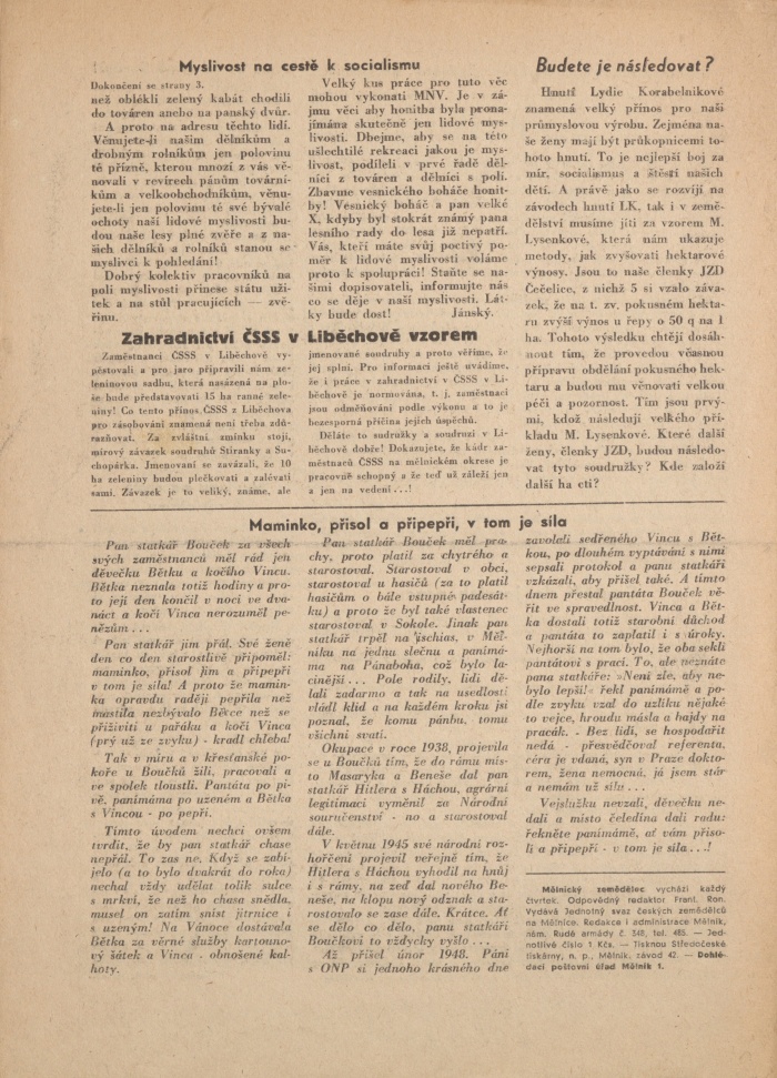Náhledový obrázek Mělnický zemědělec, rok 1951, číslo 1 - 4