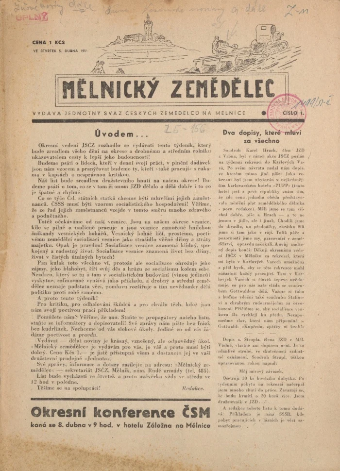 Náhledový obrázek předmětu Mělnický zemědělec, rok 1951, číslo 1