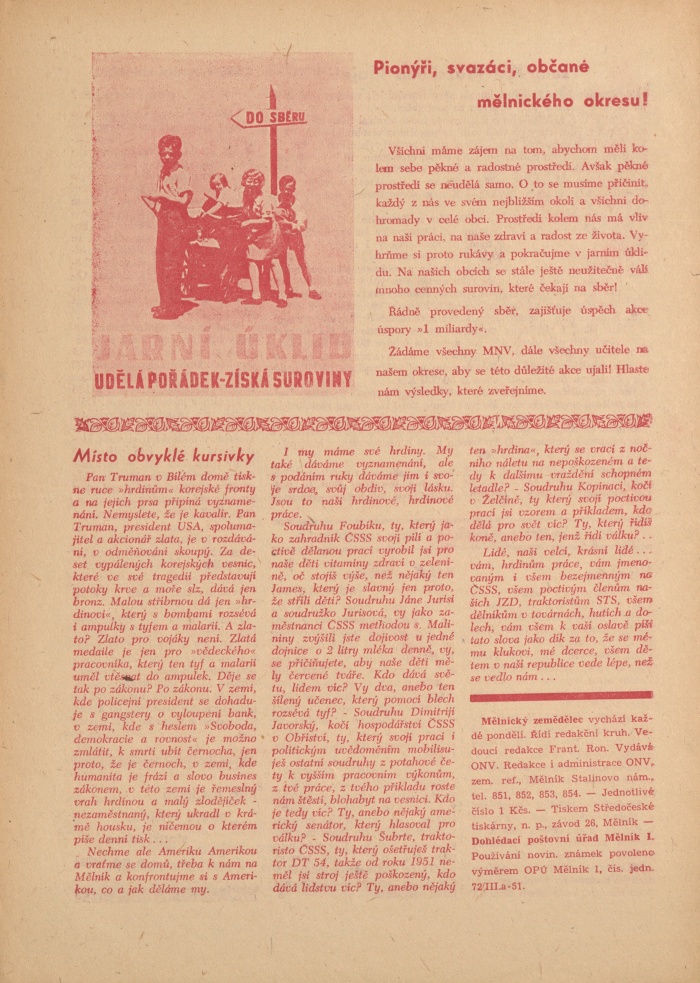 Náhledový obrázek Mělnický zemědělec, rok 1952, číslo 18 - 4
