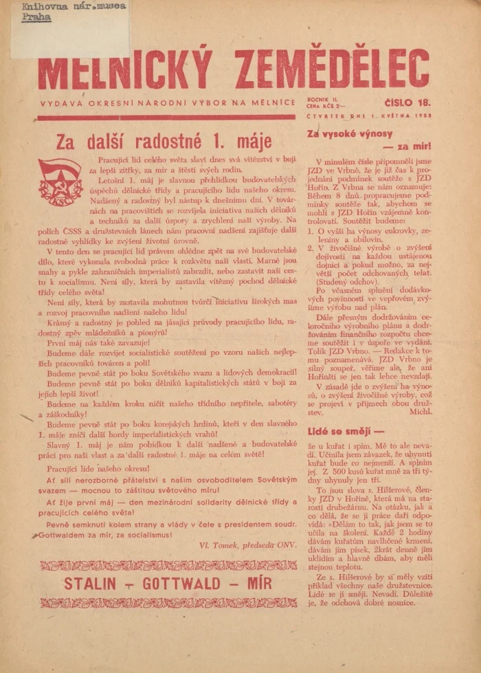 Náhledový obrázek předmětu Mělnický zemědělec, rok 1952, číslo 18