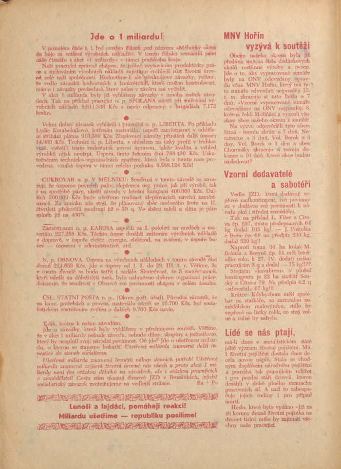 Náhledový obrázek Mělnický zemědělec, rok 1952, číslo 18 - 2