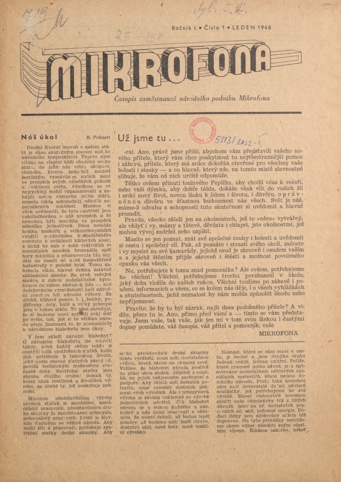 Náhledový obrázek Mikrofona, rok 1946, číslo 1 - 1