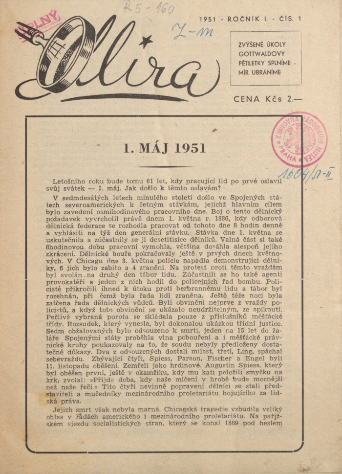 Náhledový obrázek Mira, rok 1951, číslo 1 - 1
