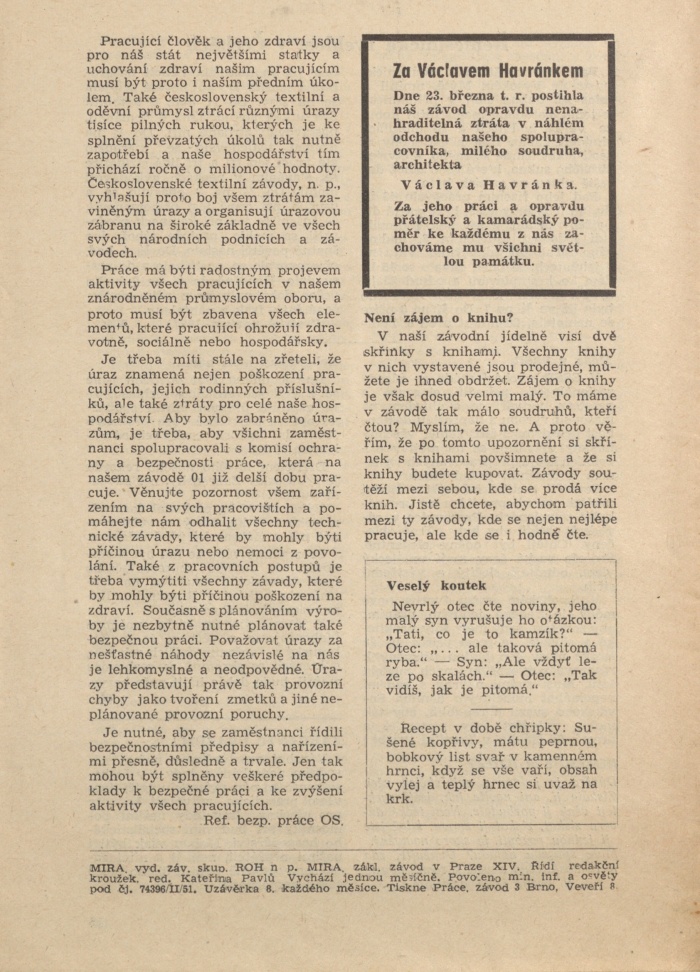 Náhledový obrázek Mira, rok 1951, číslo 1 - 14