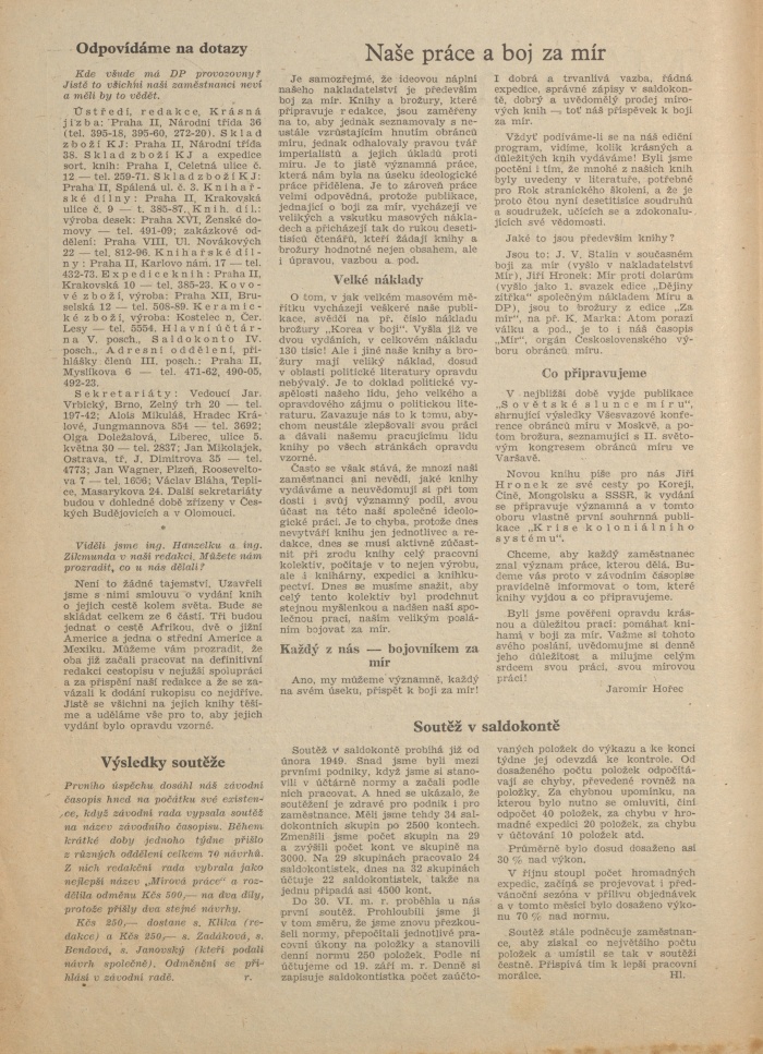 Náhledový obrázek Mírová práce, rok 1950, číslo 1 - 1