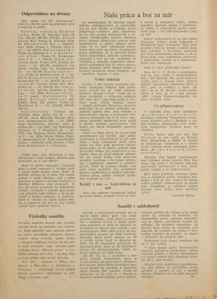 Náhledový obrázek předmětu Mírová práce, rok 1950, číslo 1
