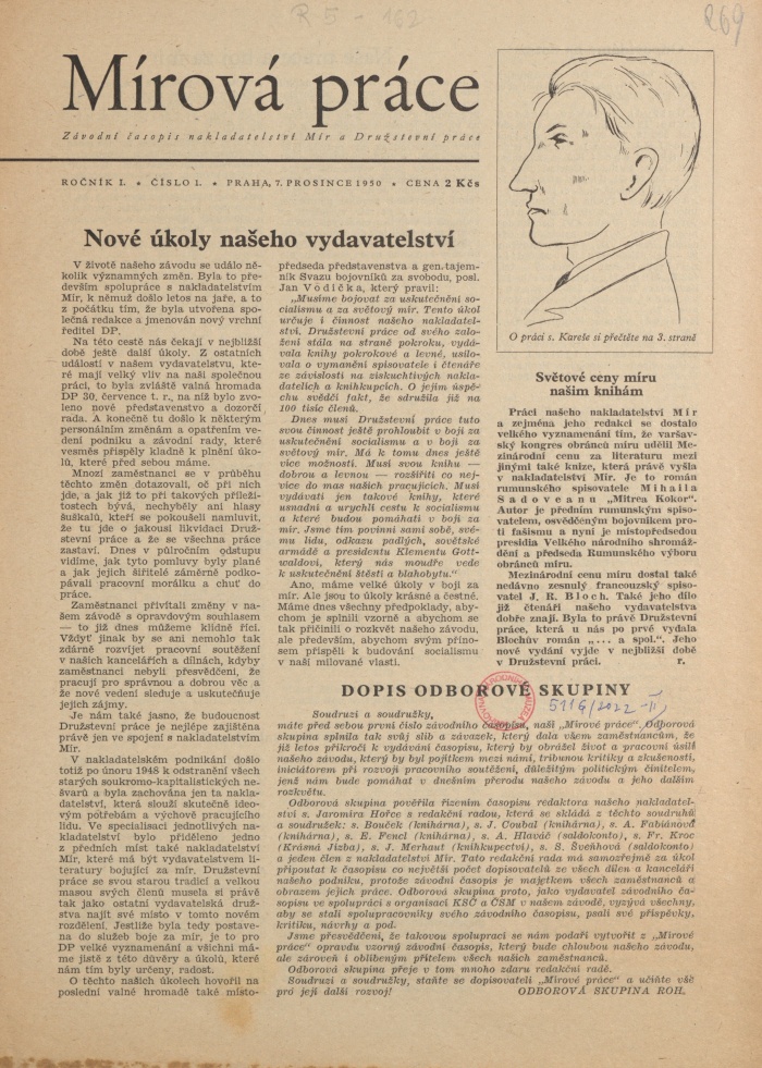 Náhledový obrázek Mírová práce, rok 1950, číslo 1 - 4