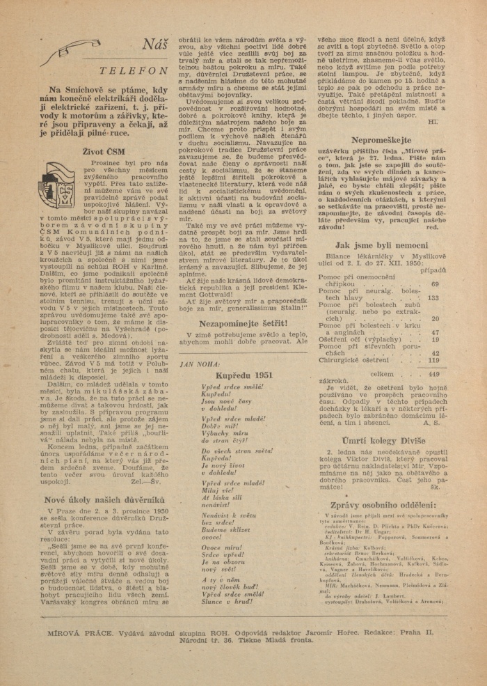 Náhledový obrázek Mírová práce, rok 1951, číslo 1 - 4