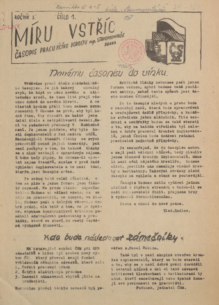 Náhledový obrázek Míru vstříc, rok 1953, číslo 1 - 1
