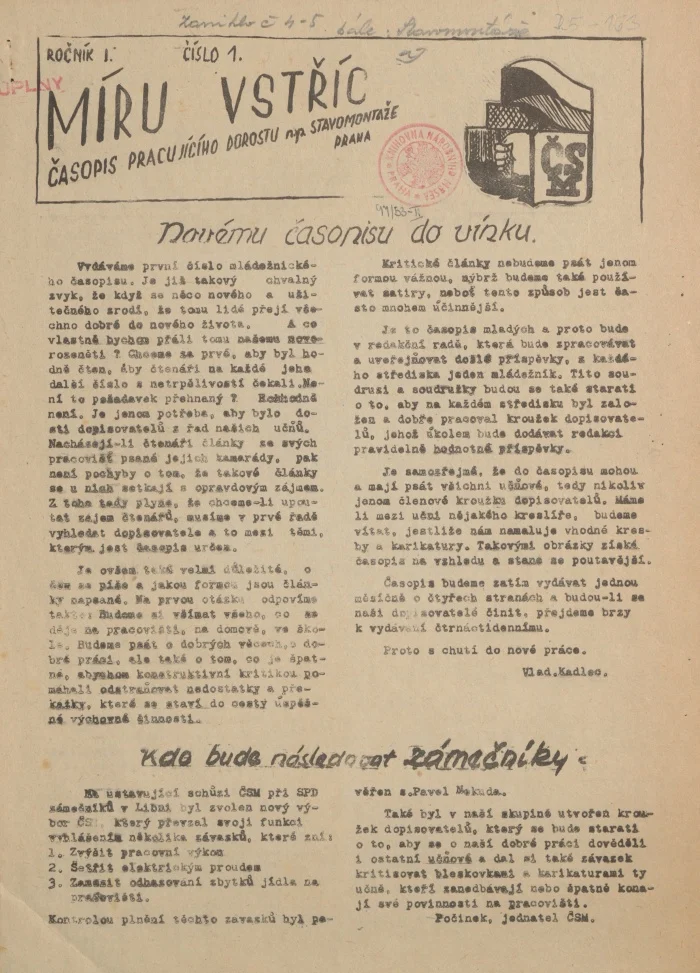 Náhledový obrázek předmětu Míru vstříc, rok 1953, číslo 1