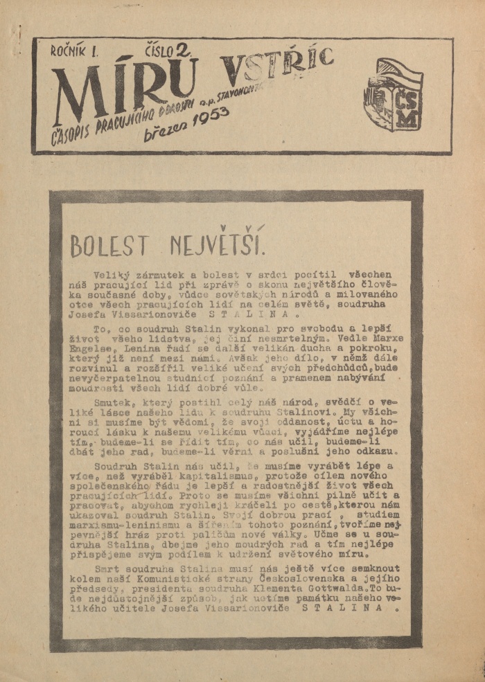 Náhledový obrázek Míru vstříc, rok 1953, číslo 2 - 1