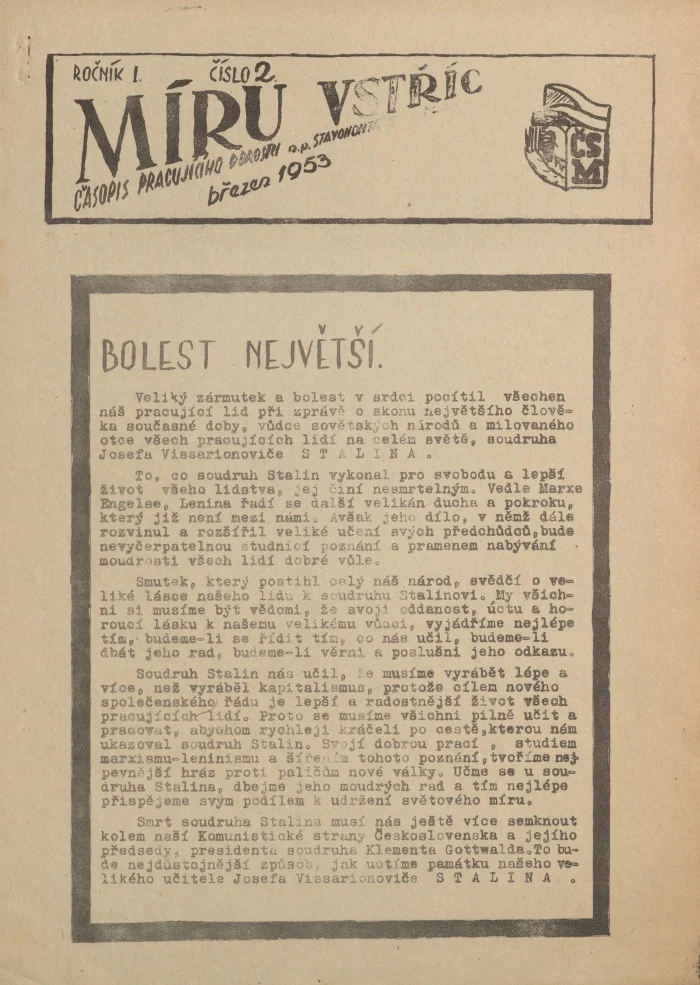 Náhledový obrázek předmětu Míru vstříc, rok 1953, číslo 2