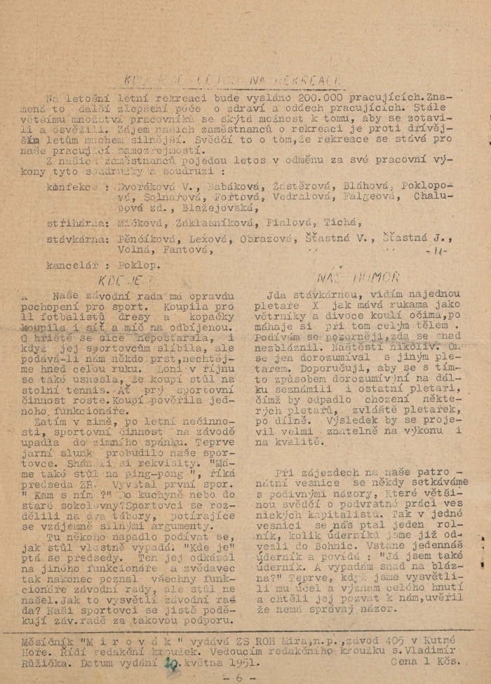 Náhledový obrázek Mirovák, rok 1951, číslo 1 - 5