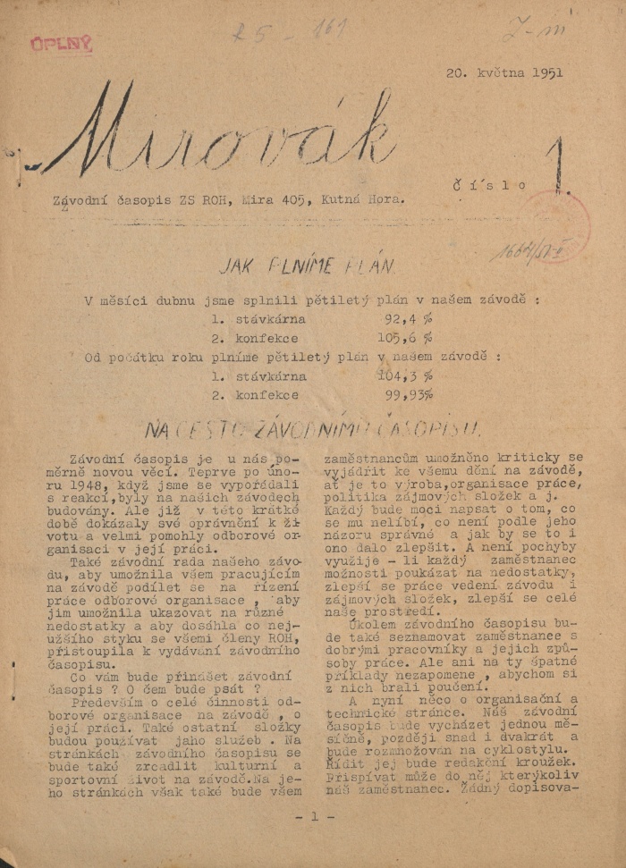 Náhledový obrázek Mirovák, rok 1951, číslo 1 - 6
