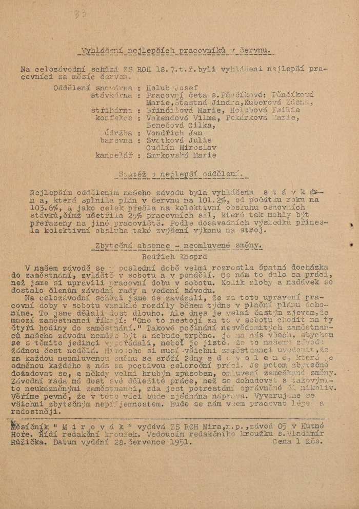 Náhledový obrázek Mirovák, rok 1951, číslo 2 - 3
