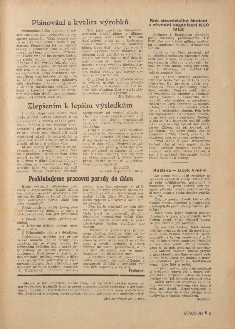 Náhledový obrázek Stator, rok 1950, číslo 1 - 5