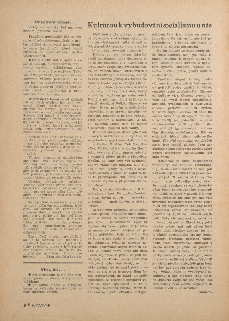 Náhledový obrázek Stator, rok 1950, číslo 1 - 6