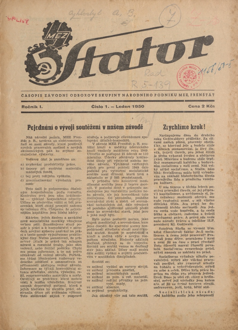 Náhledový obrázek Stator, rok 1950, číslo 1 - 1