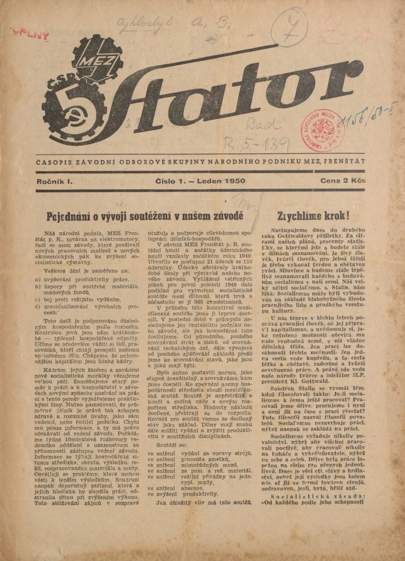 Náhledový obrázek předmětu Stator, rok 1950, číslo 1