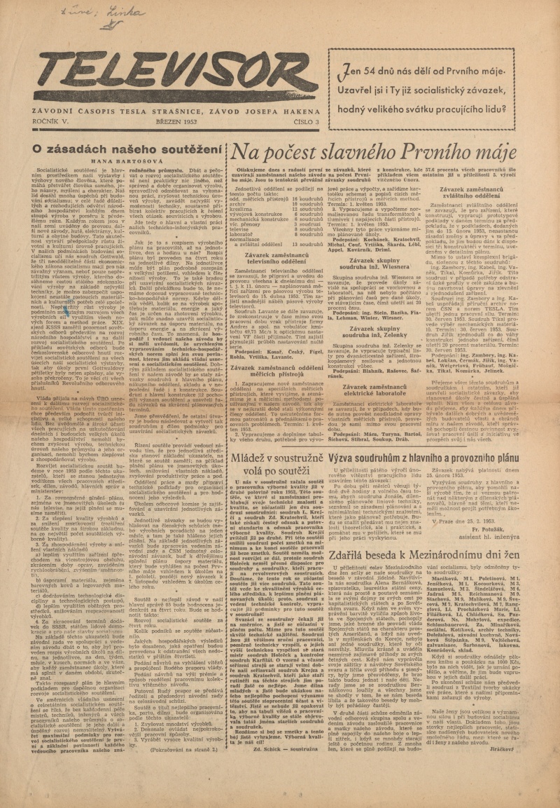 Náhledový obrázek Televisor, rok 1953, číslo 3 - 1