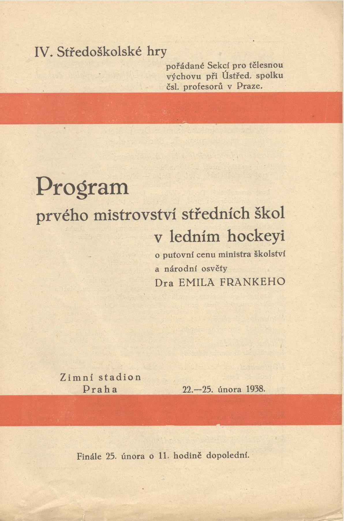 Náhledový obrázek Prvé mistrovství středních škol v ledním hockeyi - 1