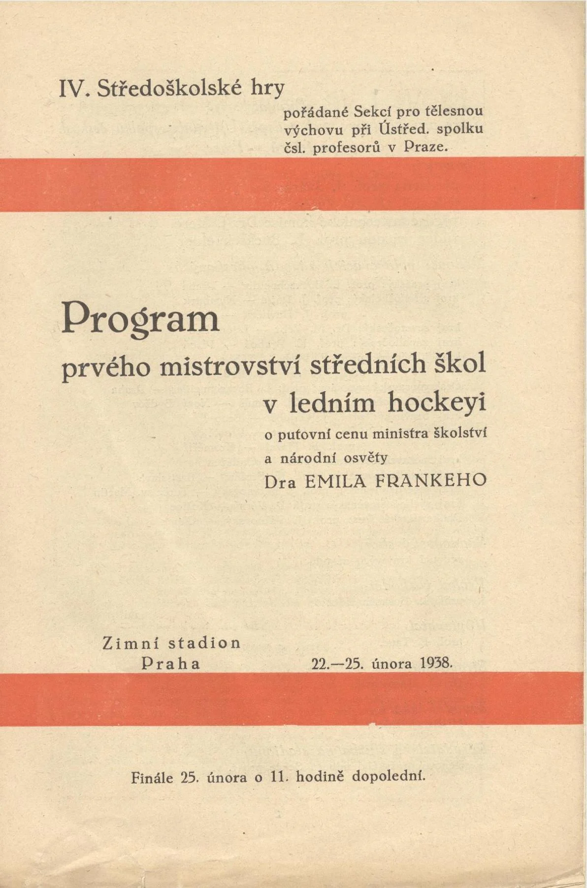 Náhledový obrázek předmětu Prvé mistrovství středních škol v ledním hockeyi