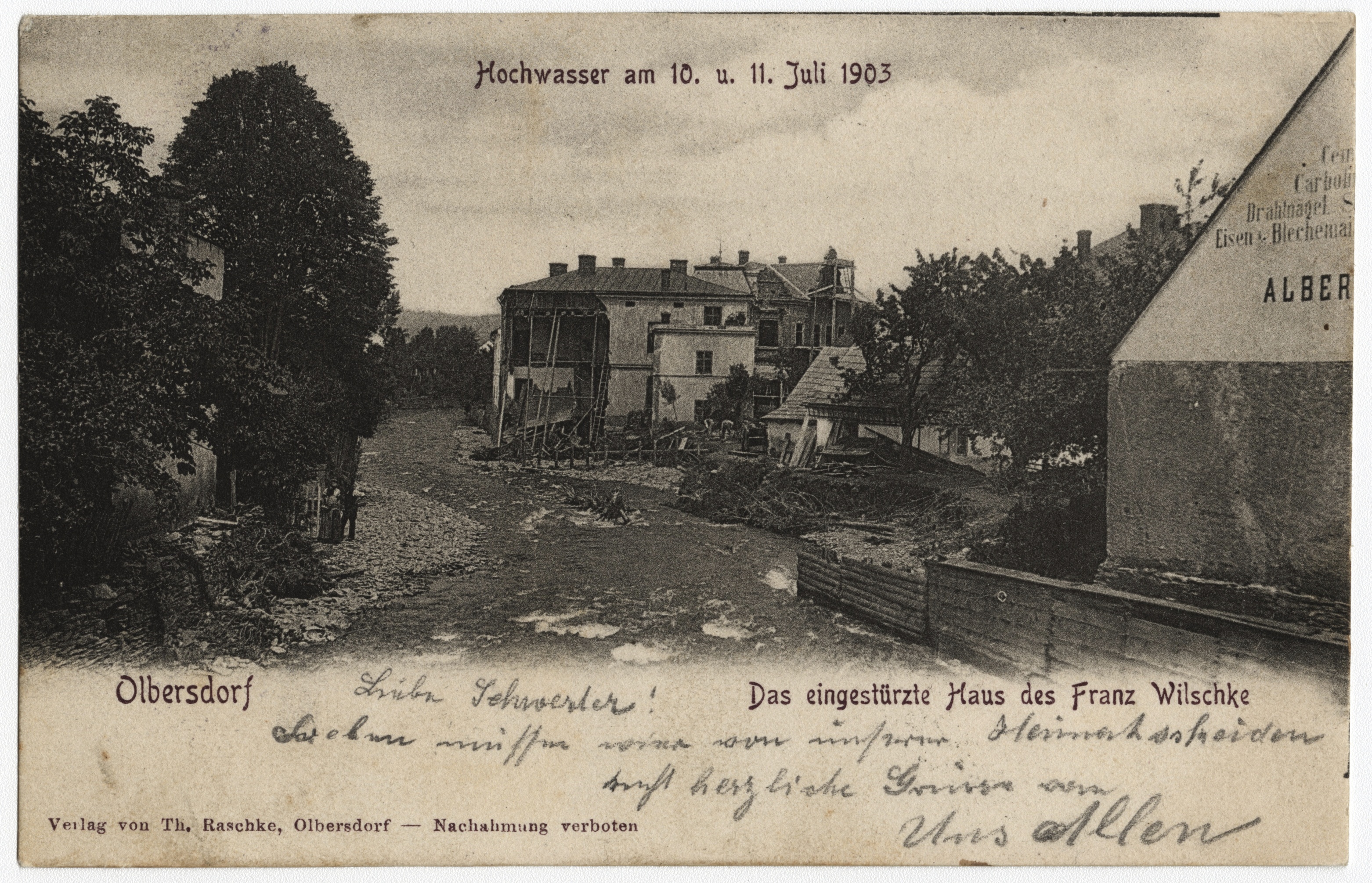 Náhledový obrázek Povodeň r. 1903: Město Albrechtice (čb. pohlednice) - 1