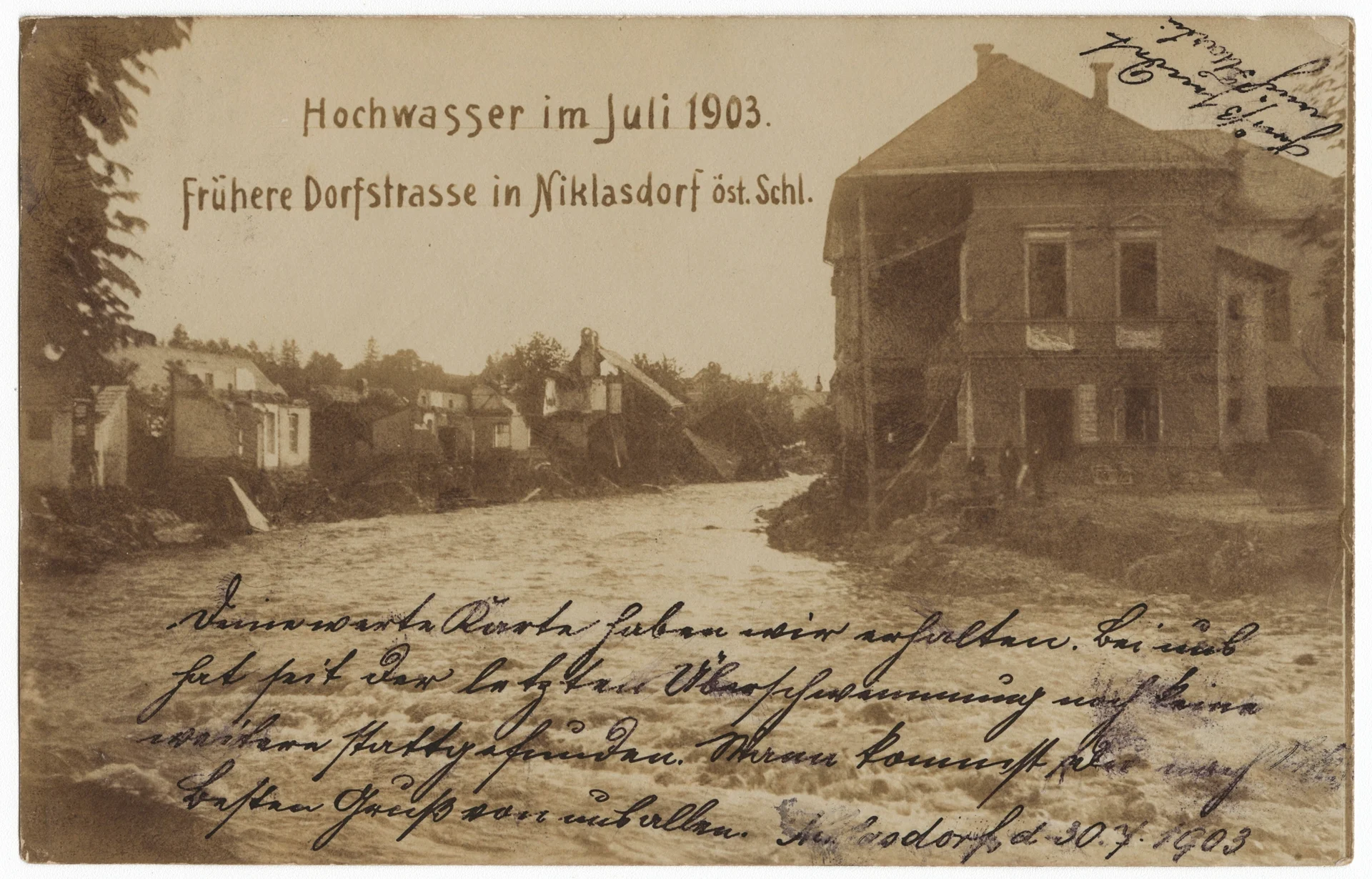 Náhledový obrázek předmětu Povodeň r. 1903: Mikulovice (čb. fotografie)
