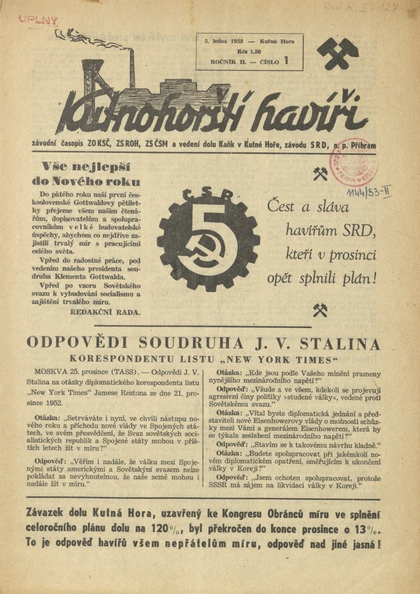 Náhledový obrázek předmětu Kutnohorští havíři, rok 1953, číslo 1
