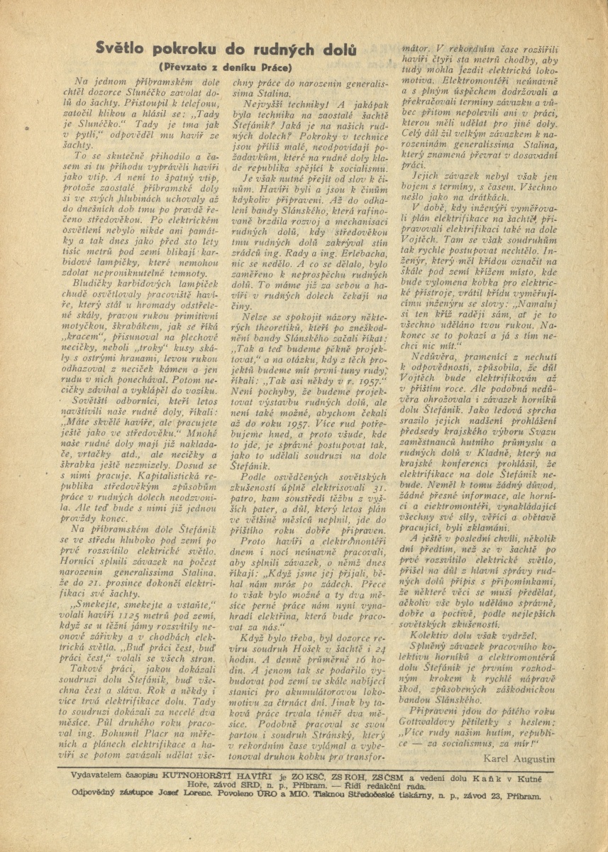 Náhledový obrázek Kutnohorští havíři, rok 1953, číslo 1 - 4