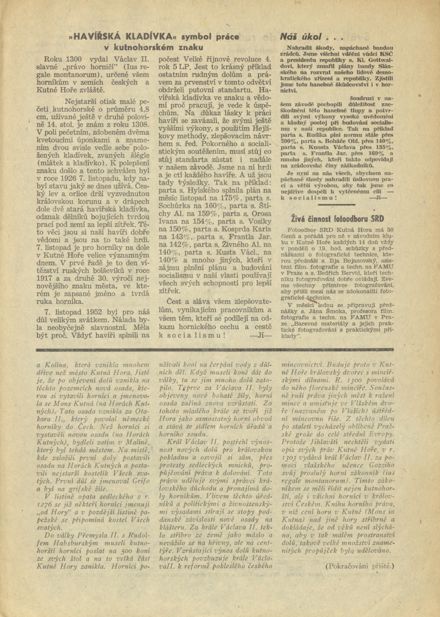 Náhledový obrázek Kutnohorští havíři, rok 1953, číslo 1 - 3