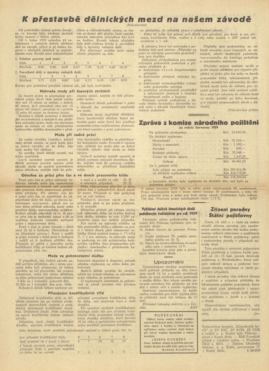 Náhledový obrázek Kutnohorští havíři, rok 1959, číslo 8-9 - 4