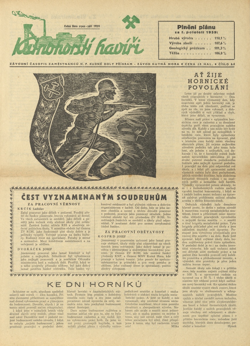Náhledový obrázek Kutnohorští havíři, rok 1959, číslo 8-9 - 1