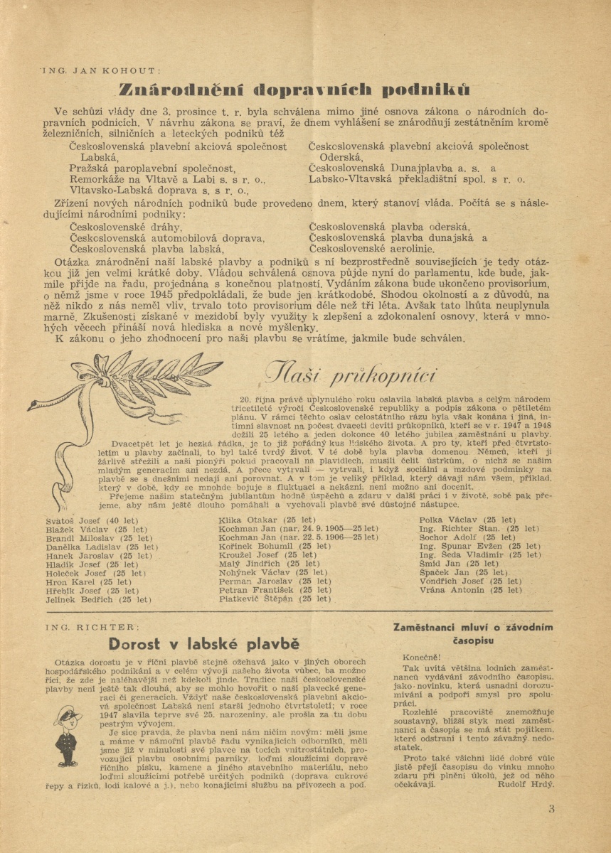 Náhledový obrázek Labský plavec, rok 1949, číslo 1 - 3